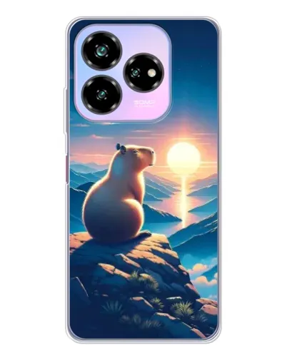 Чехол для ZTE Nubia V60 Design с картинкой «Закат солнца с капибарой»