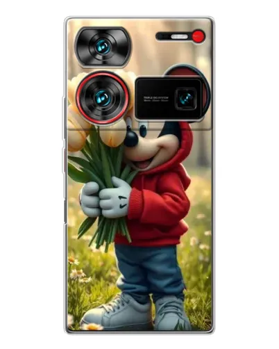 Чехол для ZTE Nubia Z60 Ultra с картинкой «Микки с тюльпанами» Чехол для ZTE Nubia Z60 Ultra с картинкой «Микки с тюльпанами»
