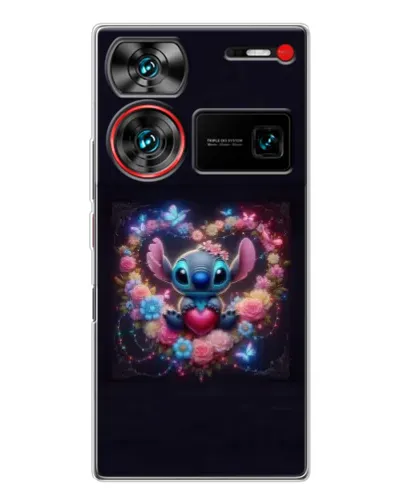 Чохол для ZTE Nubia Z60 Ultra з картинкою «Stitch у квітах»