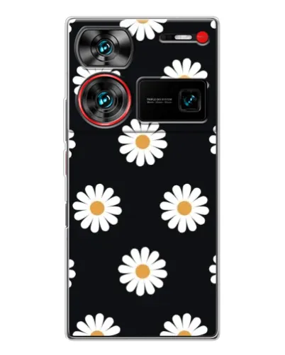 Чехол для ZTE Nubia Z60 Ultra с картинкой «Ромашки на черном»