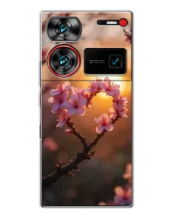 Чехол для ZTE Nubia Z60 Ultra с картинкой «Розовый цвет сердце на фоне заката»