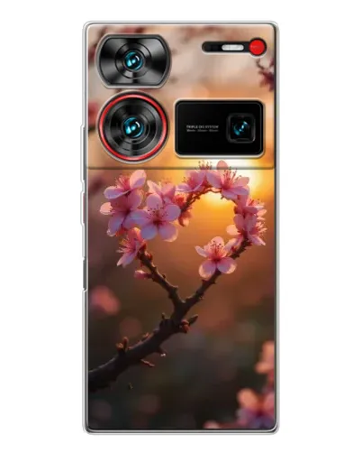 Чехол для ZTE Nubia Z60 Ultra с картинкой «Розовый цвет сердце на фоне заката»