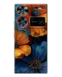 Чехол для ZTE Nubia Z60 Ultra с картинкой «Яркая сине-оранжевая флора»