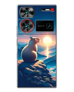 Чехол для ZTE Nubia Z60 Ultra с картинкой «Закат солнца с капибарой»