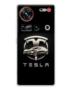 Чохол для ZTE Nubia Z70 Ultra з картинкою «Tesla — срібне авто»