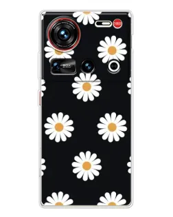 Чехол для ZTE Nubia Z70 Ultra с картинкой «Ромашки на черном»