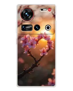 Чехол для ZTE Nubia Z70 Ultra с картинкой «Розовый цвет сердце на фоне заката»