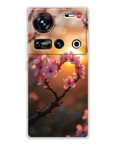 Чехол для ZTE Nubia Z70 Ultra с картинкой «Розовый цвет сердце на фоне заката»