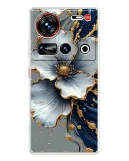 Чехол для ZTE Nubia Z70 Ultra с картинкой «Белый цветок и золотой флюид»