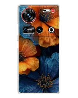 Чехол для ZTE Nubia Z70 Ultra с картинкой «Яркая сине-оранжевая флора»