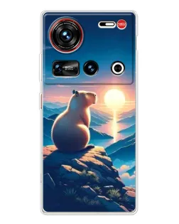 Чохол для ZTE Nubia Z70 Ultra з картинкою «Захід сонця з капібарою»