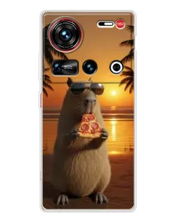 Чохол для ZTE Nubia Z70 Ultra з картинкою «Капібара з піцою»