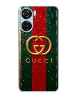 Чехол для ZTE V40 Design с картинкой «Gucci — фирменная полоса и золото»