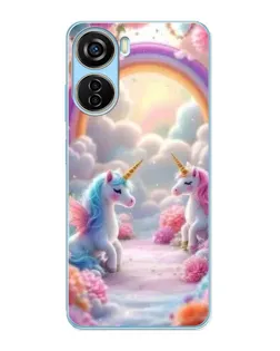 Чохол для ZTE V40 Design з картинкою «Веселка і єдинороги»