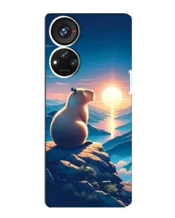 Чехол для ZTE Blade V40s с картинкой «Закат солнца с капибарой»