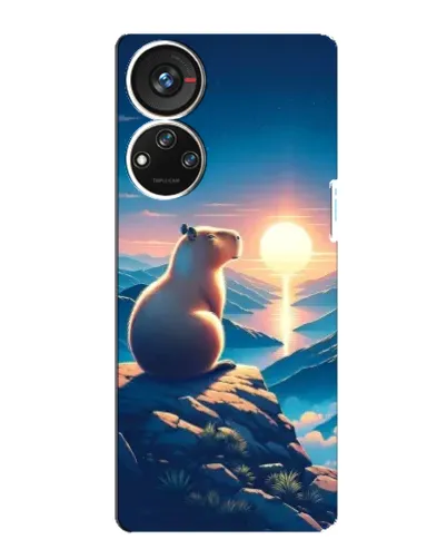 Чехол для ZTE Blade V40s с картинкой «Закат солнца с капибарой»