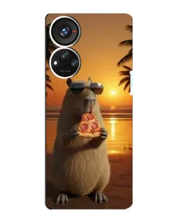 Чехол для ZTE Blade V40s с картинкой «Капибара с пиццей»