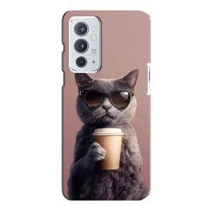 Чехол с принтом стильные животные для Ван Плюс 9РТ (Кот с кофе)