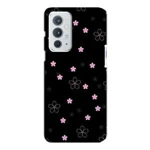 Чехол с розовым рисунком для OnePlus 9RT (Розовые цветы на черном)
