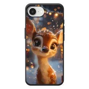 Яркий чехол для iPhone 17e с Зимними Оленятами (Олененок среди гирлянд)