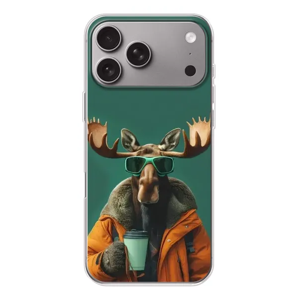 Чохол з принтом «Лось з кавою» для Apple iPhone 18 Pro Max