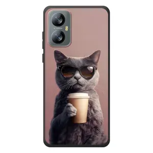 Чехол с принтом стильные животные для Блэквью А52 (Кот с кофе)