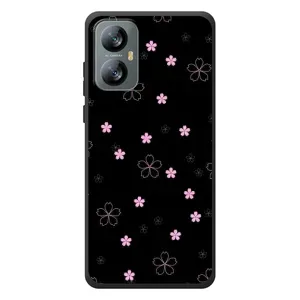 Чехол с розовым рисунком для Blackview A52 (Розовые цветы на черном)
