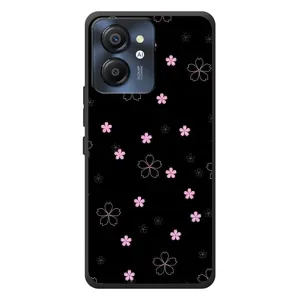 Чехол с розовым рисунком для Blackview Color 8 (Розовые цветы на черном)