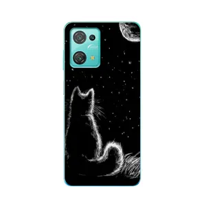 Чохол з принтом для Blackview Oscal C30 (AlphaPrint) Модні коти (Котик і місяць)