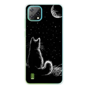 Чехол с принтом для Blackview Oscal C60 (AlphaPrint) Модные коты (Котик и луна)
