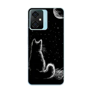 Чохол з принтом для Blackview Oscal C70 (AlphaPrint) Модні коти (Котик і місяць)