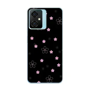 Чехол с розовым рисунком для Blackview Oscal C70 (Розовые цветы на черном)