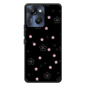 Чехол с розовым рисунком для Blackview Oscal Modern 8 (Розовые цветы на черном)
