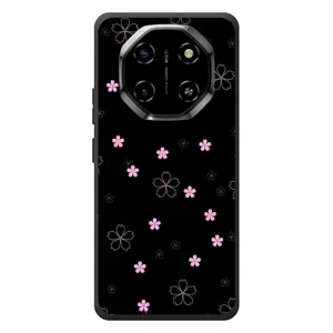 Чехол с розовым рисунком для Blackview Shark 6 (Розовые цветы на черном)
