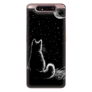 Чохол з принтом для Samsung Galaxy a80 2019 ( A805F ) (AlphaPrint) Модні коти (Котик і місяць)