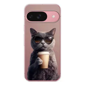 Чехол с принтом стильные животные для Пиксель 10 Про (Кот с кофе)