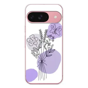 Силиконовый чехол с принтом в цветах на Google Pixel 10 (Букет фиолетовая абстракция)