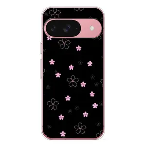 Чехол с розовым рисунком для Google Pixel 10 (Розовые цветы на черном)