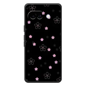 Чехол с розовым рисунком для Google Pixel 10a (Розовые цветы на черном)