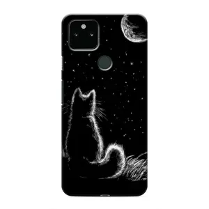 Чохол з принтом для Google Pixel 5 (AlphaPrint) Модні коти (Котик і місяць)