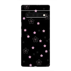 Чехол с розовым рисунком для Google Pixel 6 Pro (Розовые цветы на черном)