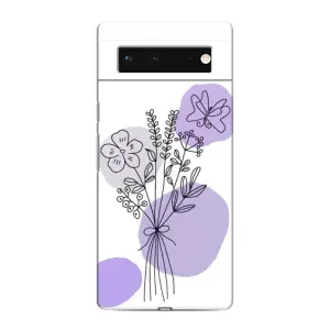 Силиконовый чехол с принтом в цветах на Google Pixel 6 (Букет фиолетовая абстракция)