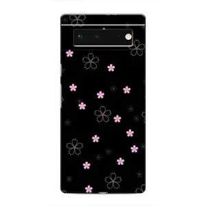 Чехол с розовым рисунком для Google Pixel 6 (Розовые цветы на черном)