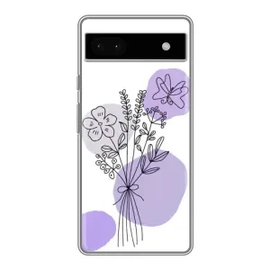 Силиконовый чехол с принтом в цветах на Google Pixel 6a (Букет фиолетовая абстракция)