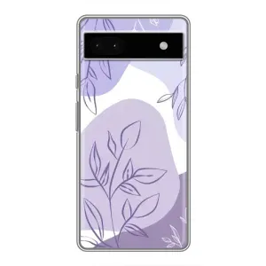 Силиконовый чехол с принтом в цветах на Google Pixel 6a (Фиолетовые листья абстракция)