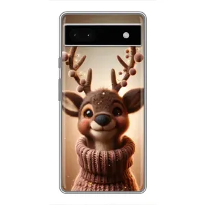 Яркий чехол для Google Pixel 6a с Зимними Оленятами (Олень в свитере)