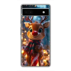 Яркий чехол для Google Pixel 6a с Зимними Оленятами (Олень с шарфом)