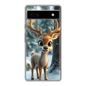 Яркий чехол для Google Pixel 6a с Зимними Оленятами (Олененок в лесу)