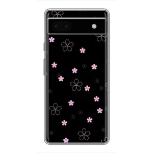 Чехол с розовым рисунком для Google Pixel 6a (Розовые цветы на черном)