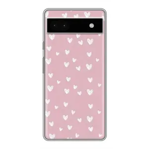 Чехол с розовым рисунком для Google Pixel 6a (Сердечки на розовом)